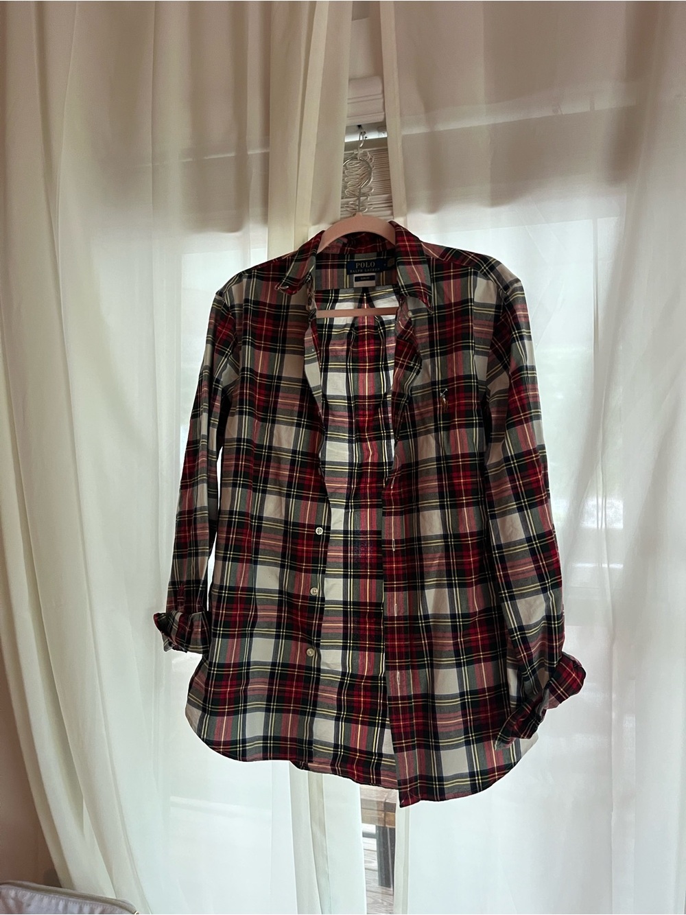 Ralph Lauren Red, Navy & Cream Plaid Slim Fit Button-Up